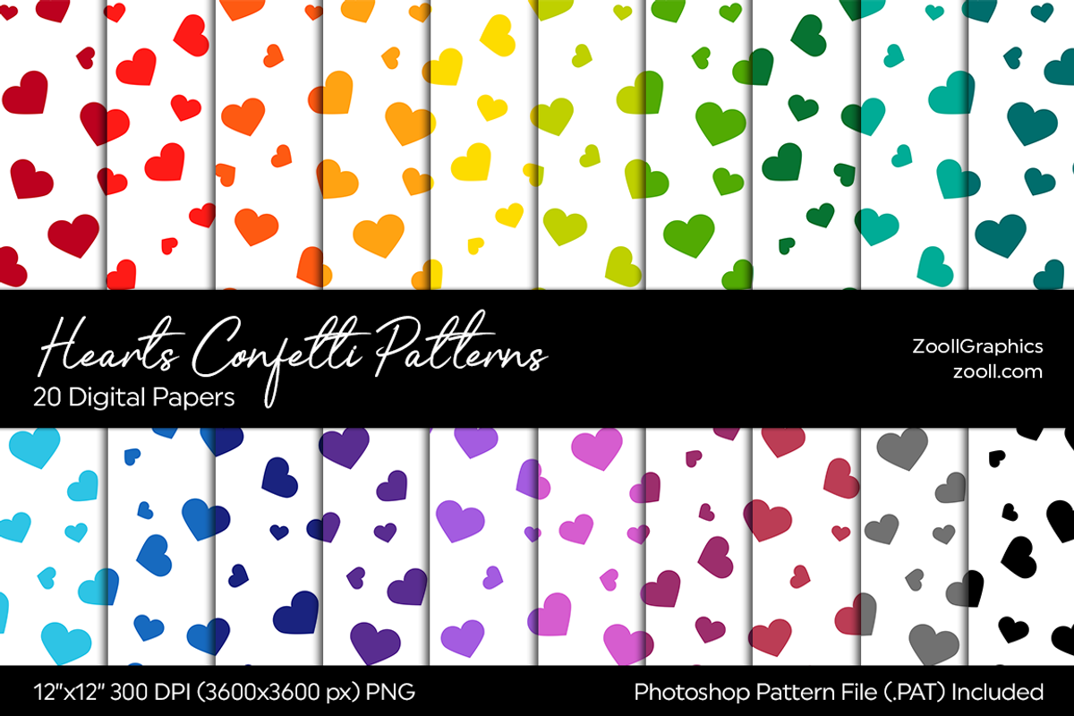 Hearts Confetti Digital Papers, a Pattern Graphic by ZoollGraphics