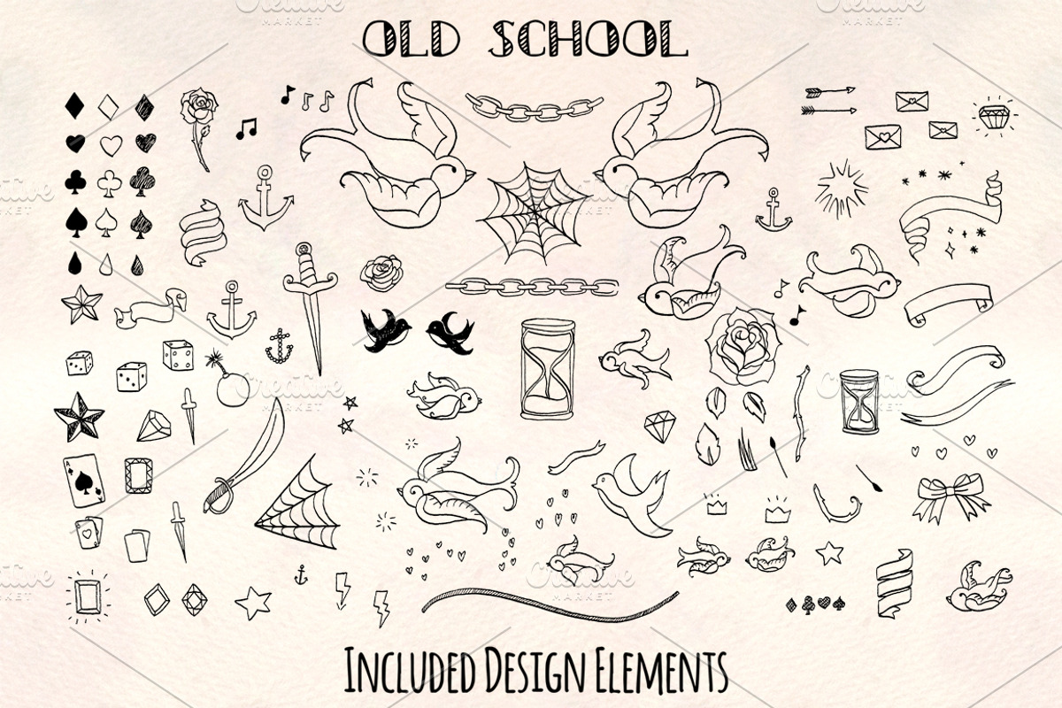 Old School Tattoo Vector Bundle, an Education Illustration by Violet LeBeaux (Photo 1 of 4)