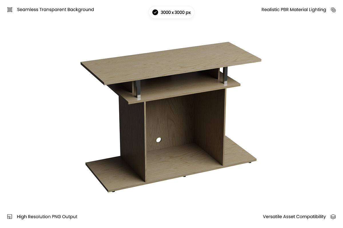 Wooden TV Stand with Shelves 3D, an Object 3D Model by Wencory (Photo 1 of 2)