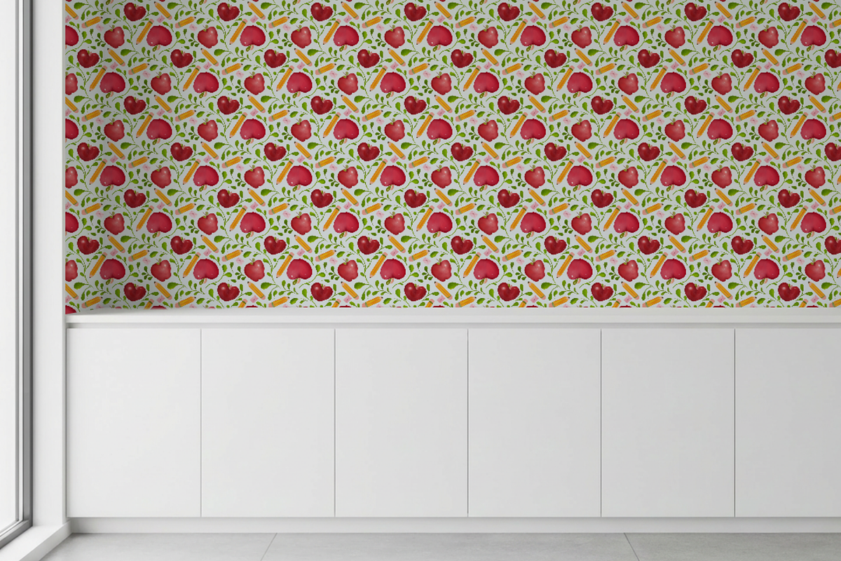 Apple and Pencil Watercolor Pattern, a Pattern Graphic by Little Creative Scribbles (Photo 2 of 6)