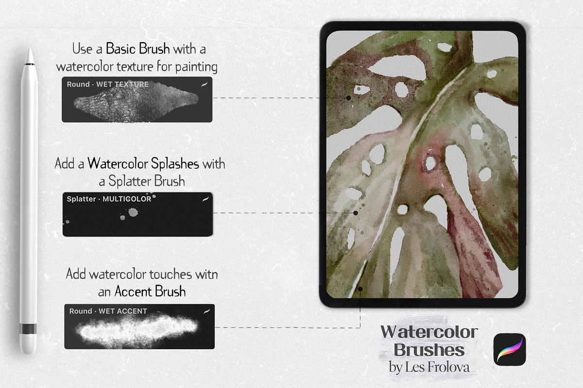 BUNDLE Watercolor Procreate Brushes, a Brush Add-On by Les Frolova (Photo 3 of 17)