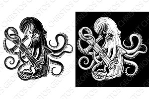 Octopus Anchor Kraken Sailor Tattoo, an Animal Illustration by Christos Georghiou
