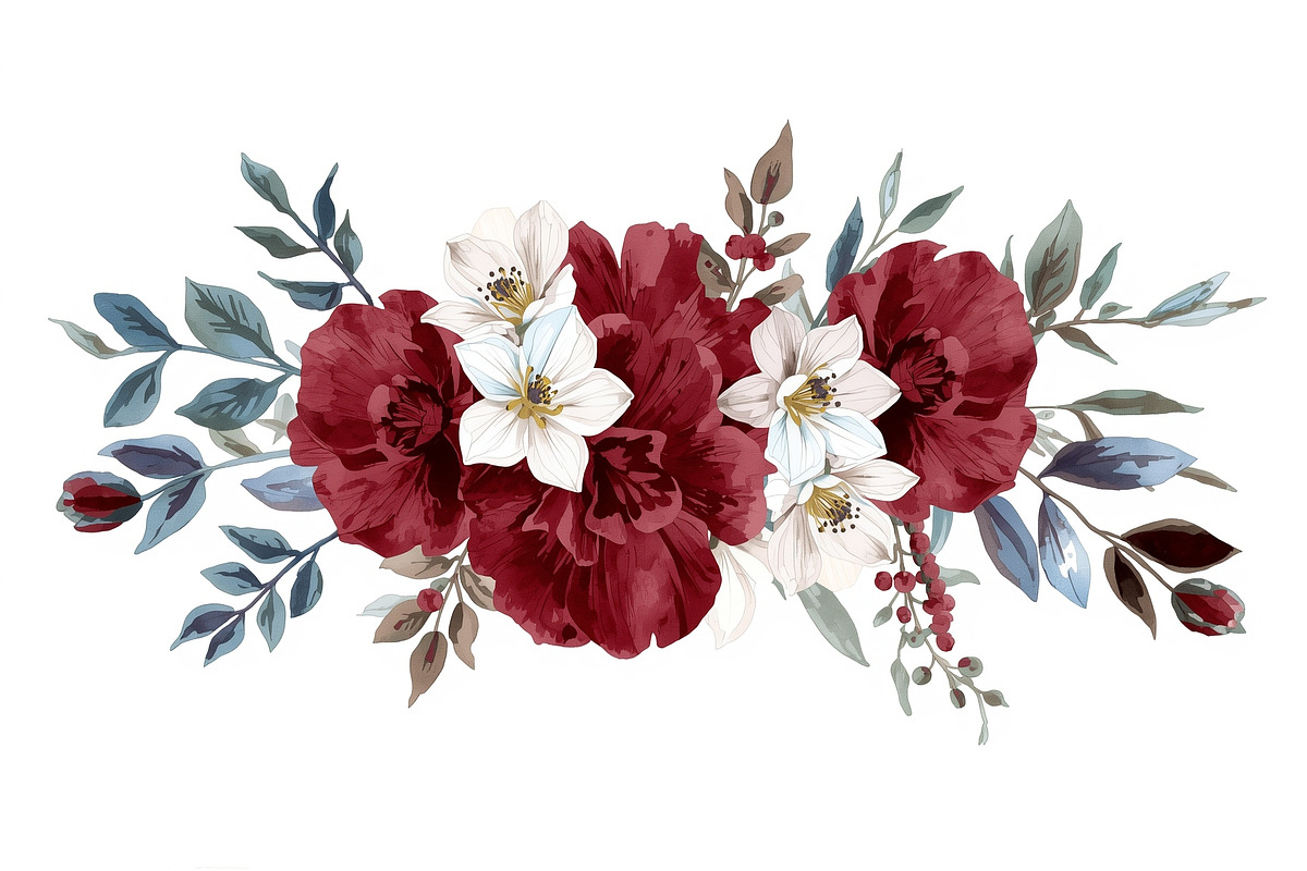 Burgundy Floral Clipart Set, an Illustration by Designer_Momina (Photo 13 of 16)