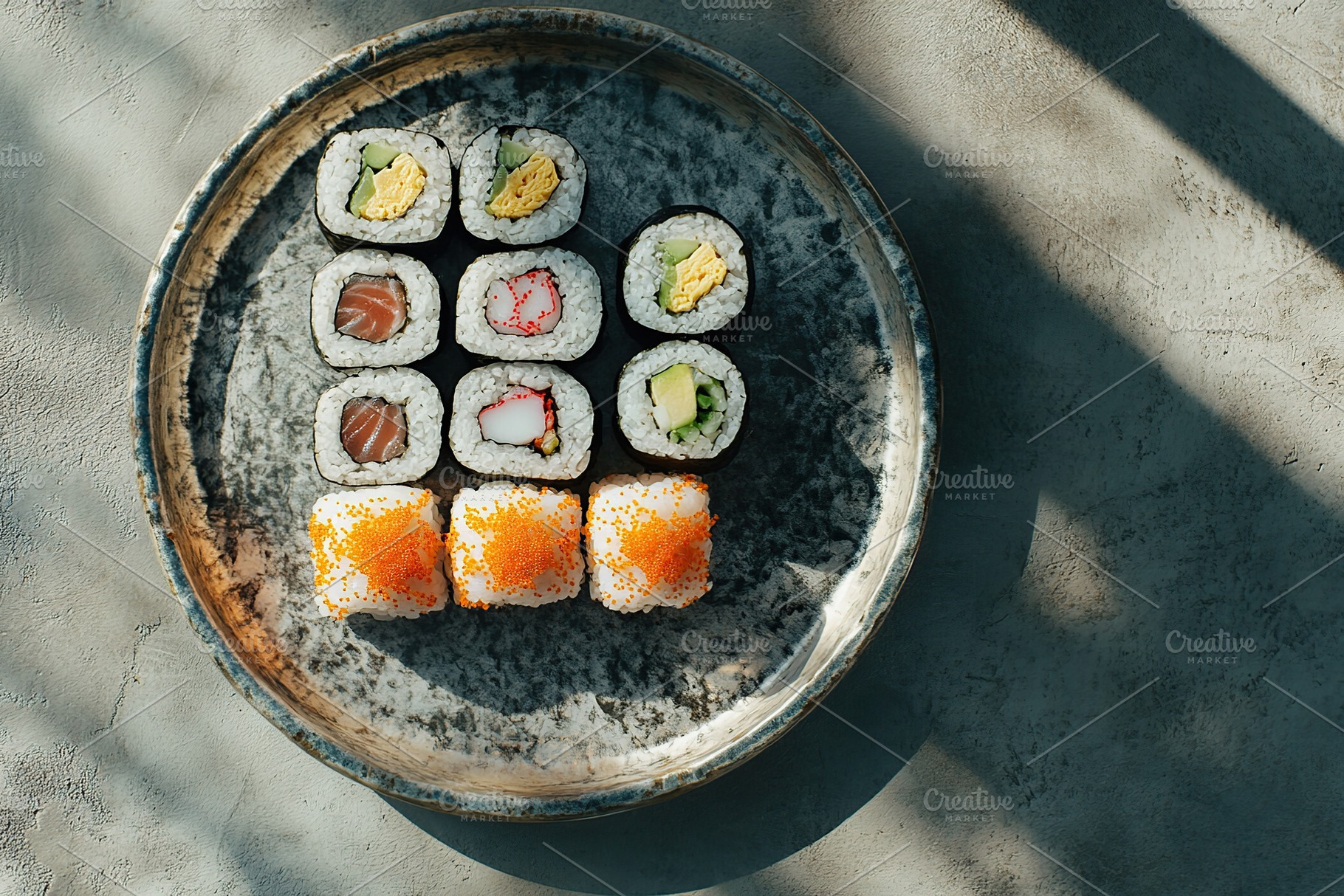 Fresh tasty sushi rolls of japanese cuisine, a Food & Drink Photo by AlyaAnd