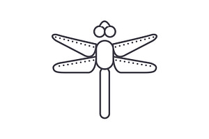 Dragonfly Vector Line Icon, Sign, Illustration On Background, Editable Strokes