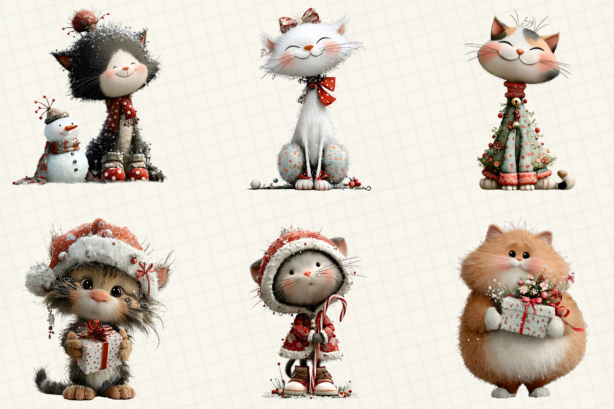 Christmas Cute Cats Clipart, an Illustration by DreamCafeArt (Photo 4 of 8)