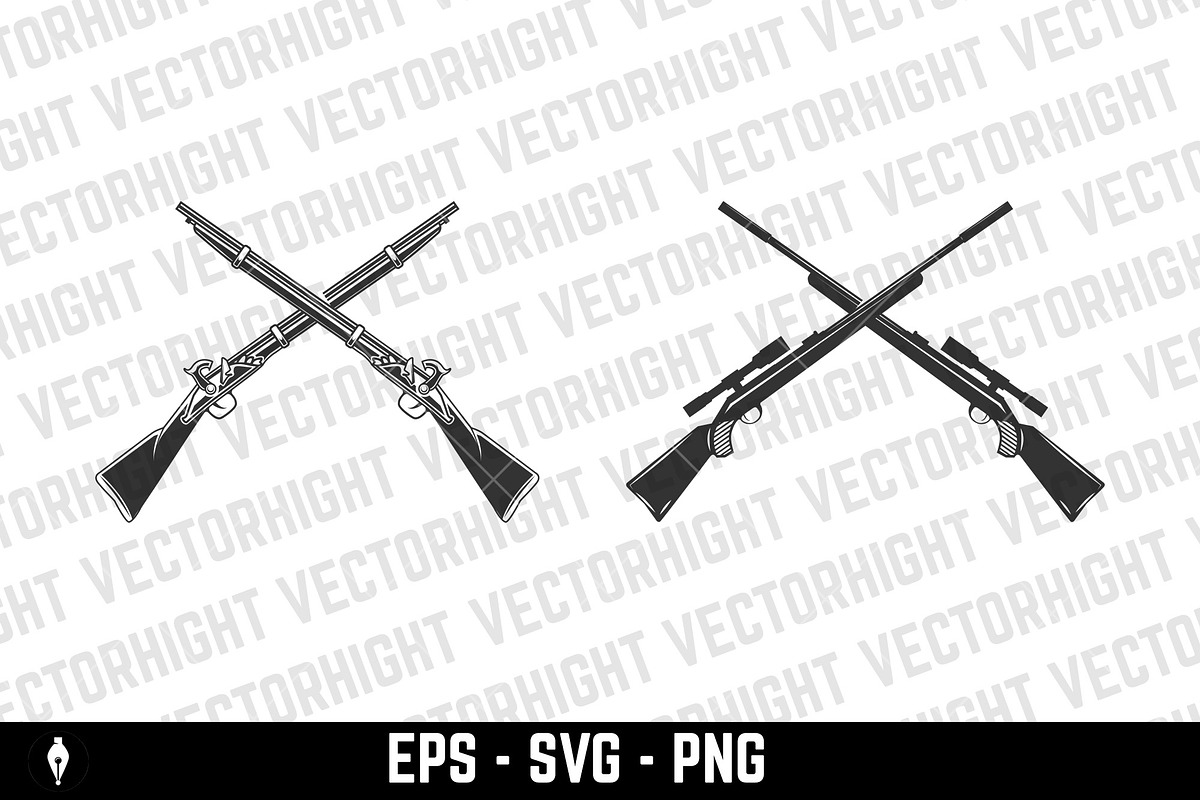 Crossed hunting rifles and guns SVG, an Object Illustration by Vectorhight