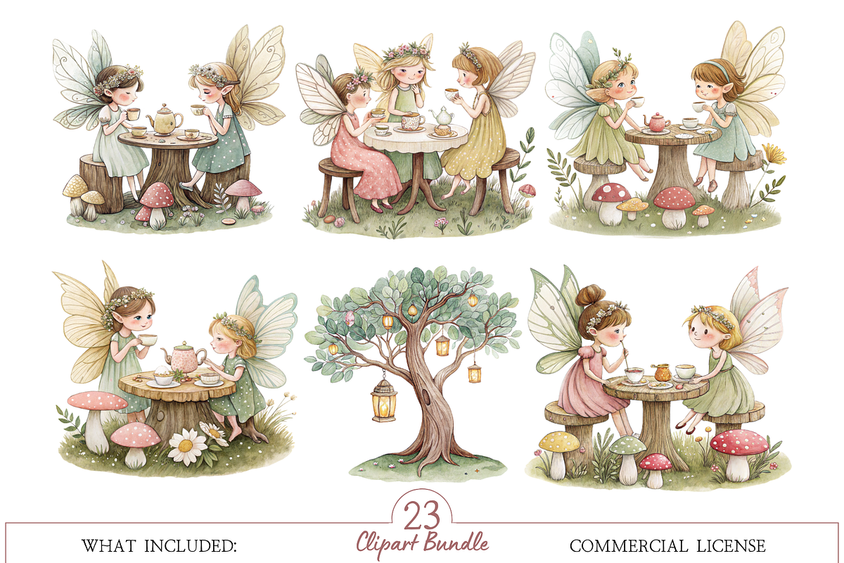 Watercolor Pink Fairy Clipart Bundle, an Illustration by MockupWizard (Photo 3 of 6)