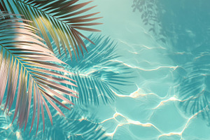 Tropical Palm Leaves Over Turquoise Pool Water Summer Background, a Nature Photo by José Manuel Gelpi