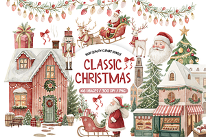 Classic Christmas Watercolor Set, an Illustration by TatiMockup