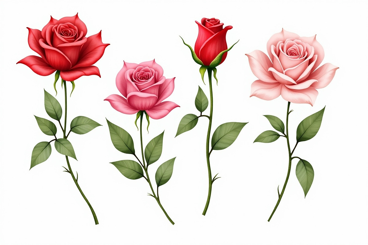 Romantic Watercolor Rose Clipart Set, an Illustration by hafijul (Photo 2 of 12)