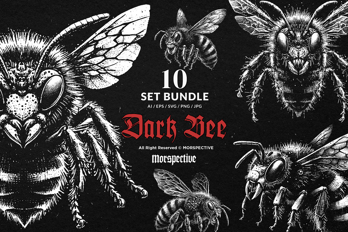 10 Bundle Dark Art Bumble Bee Skull, an Illustration by Morspective (Photo 1 of 7)