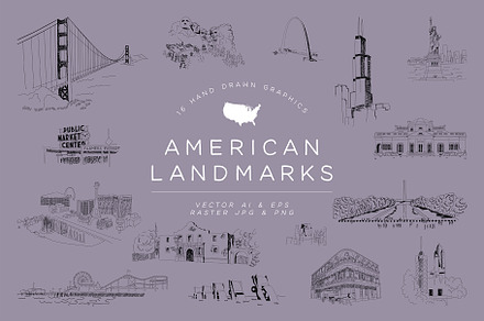 Hand Drawn American Landmarks Bundle