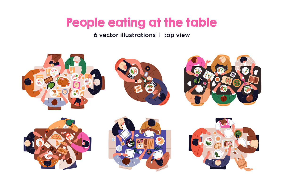 People eating food at table set, a Food Illustration by Good Studio (Photo 1 of 7)