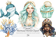 Watercolor Mermaid World Clipart, an Illustration by Design Market (Thumbnail 1 of 3)
