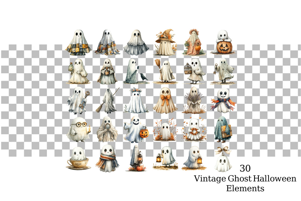 Vintage Ghost Halloween Clipart, a Seasonal Illustration by Daily.Designs (Photo 3 of 5)