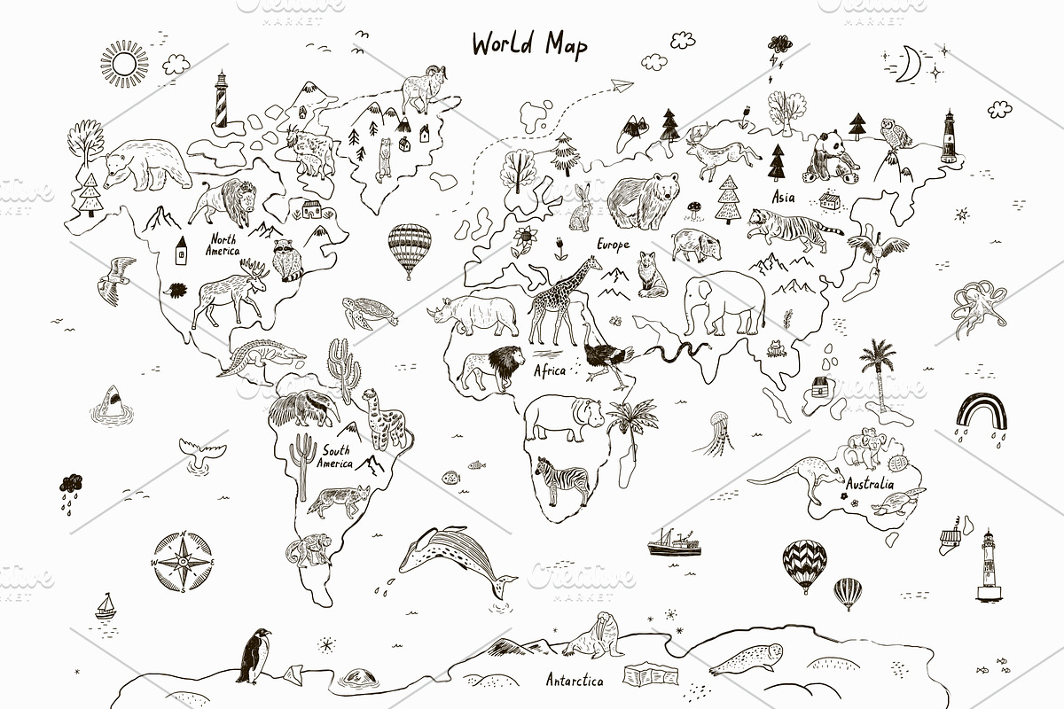 Animals World Map, an Animal Illustration by GooseFrol (Photo 5 of 28)