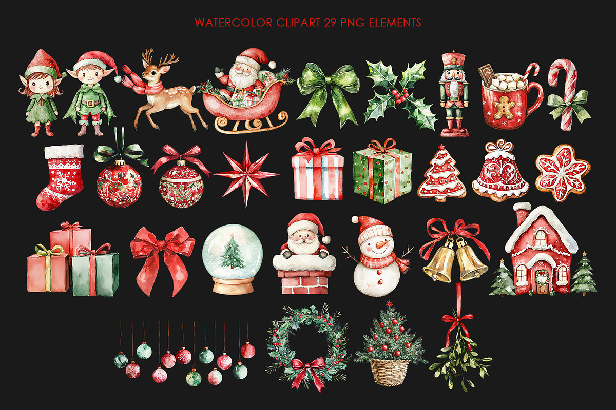 Classic Christmas watercolor clipart, a Graphic by AquarelleSpace (Photo 3 of 4)