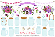 Purple Wedding Mason Jar Cliparts, an Illustration by Avenie Digital (Thumbnail 1 of 2)
