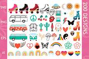 200 Retro Clipart & Cut Files,Hippie, an Object Graphic by Doodle Cloud Studio (Thumbnail 1 of 4)