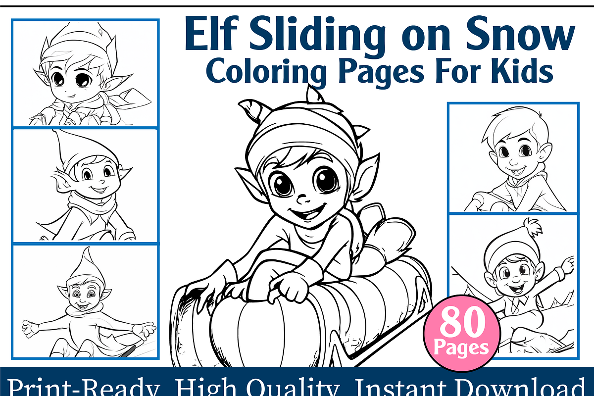 Elf Sliding on Snow Coloring Pages, an Animal Illustration by maggiesar (Photo 1 of 4)