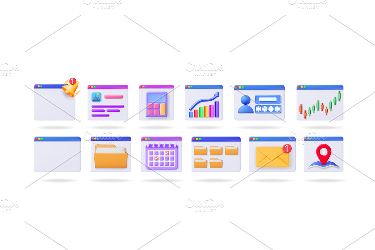 Set of 3d vector interface icons for, a Technology Illustration by Abscent