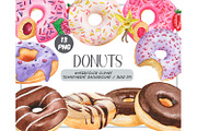 Watercolor donuts clipart, a Food Illustration by ArtfulStudio (Thumbnail 1 of 9)
