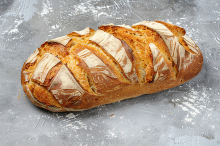 Freshly baked bread on grey background, a Food & Drink Photo by AlyaAnd
