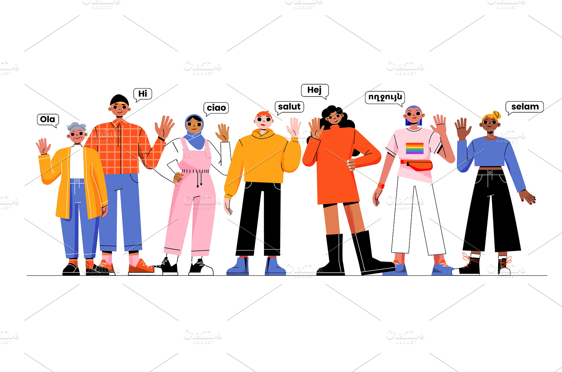 Diverse people group say hello on, a Person Photo by art PVP - market