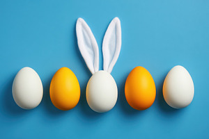 Colorful Easter eggs with bunny ears, a Photo by Beautiful things