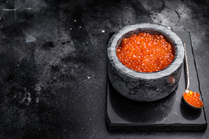 Exquisite salmon roe, vibrant and rich, ideal for adding a touch, a Food & Drink Photo by composter-box@mail.ru