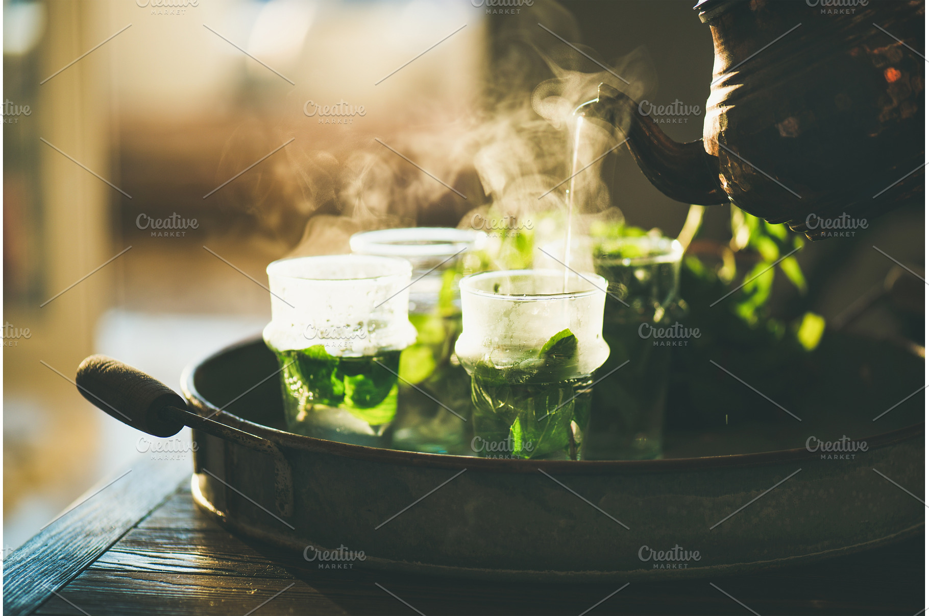 Fresh mint Moroccan tea in glasses, a Food & Drink Photo by Foxys