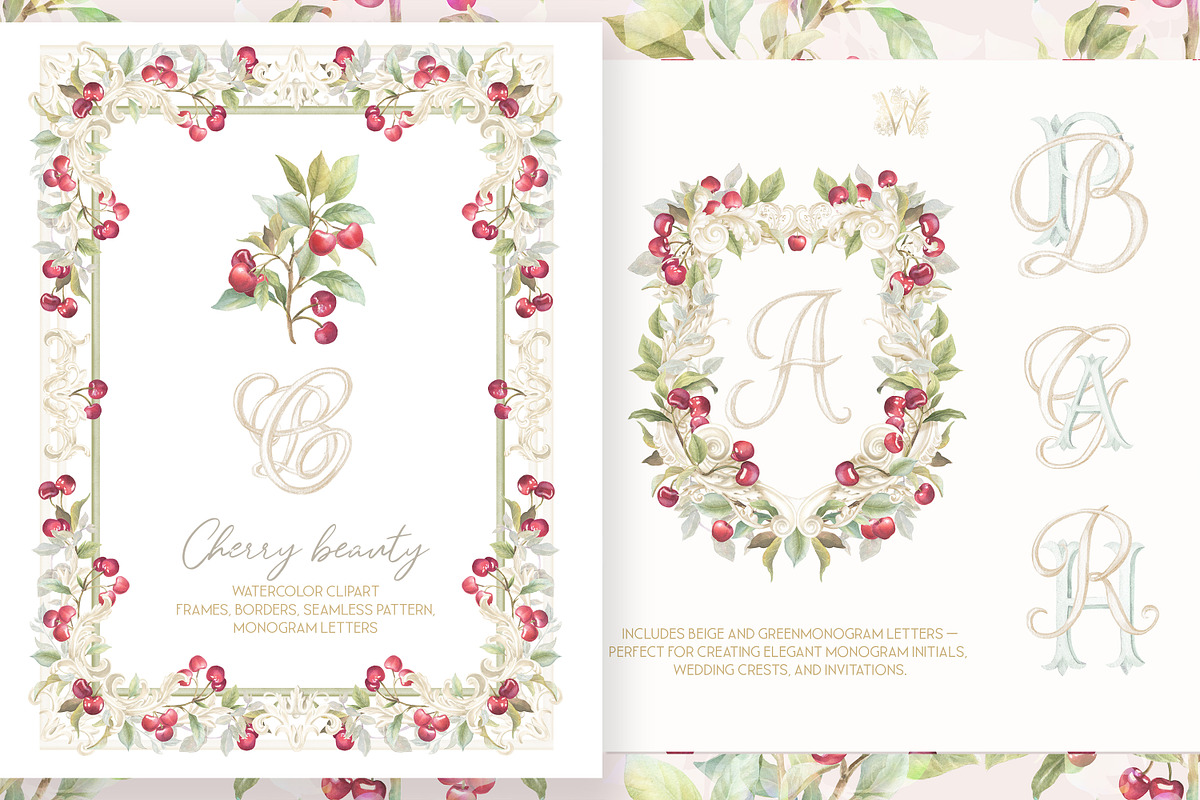 Vintage Cherry Crest Watercolor Set, a Decorative Illustration by WonderWonder (Photo 9 of 21)