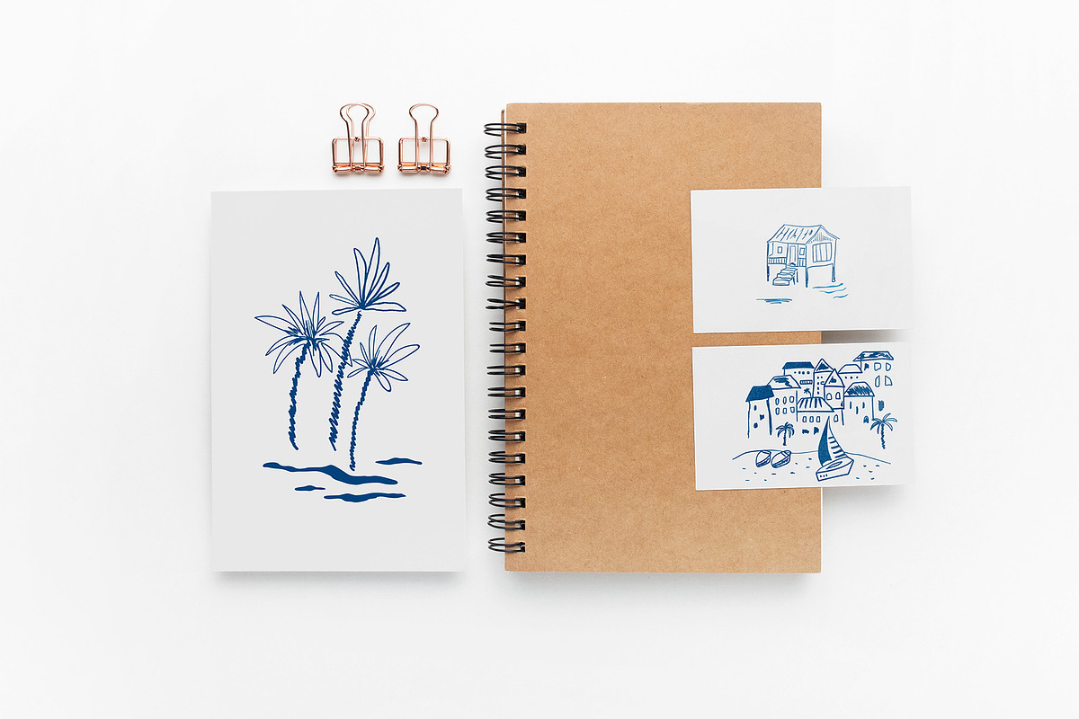 Blue coastal line art, sea clipart, an Object Graphic by Tani Kuzminka (Photo 3 of 13)