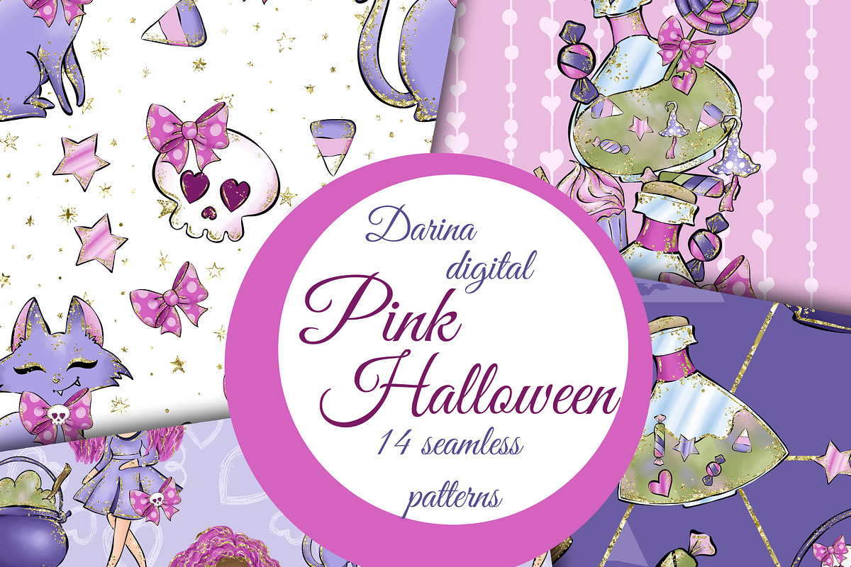 Pink Halloween patterns, a Pattern Graphic by DarinaDigital (Photo 1 of 6)