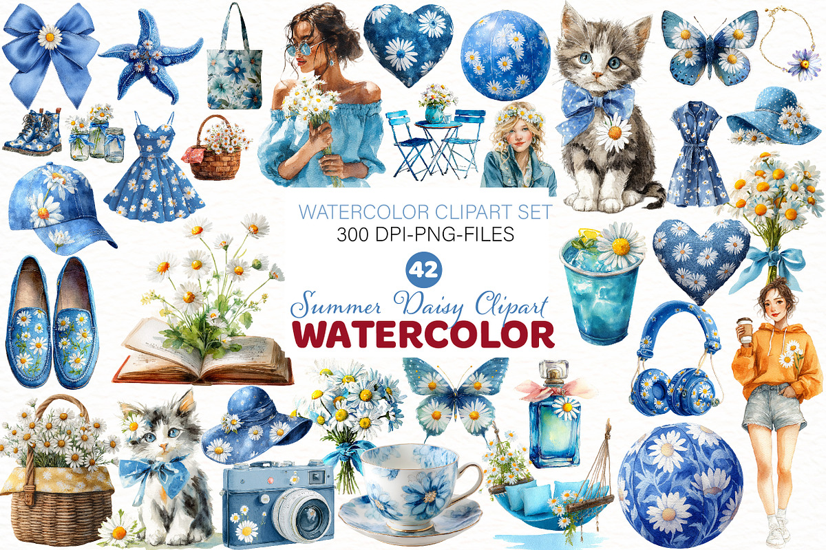 Watercolor Summer Daisy Clipart, an Illustration by Designworld (Photo 1 of 5)