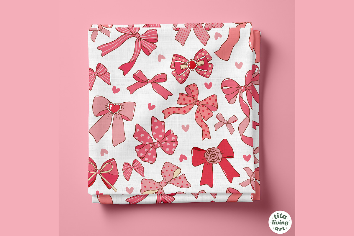 Coquette Valentine Bows Seamless, a Decorative Illustration by TitaLivingArt (Photo 3 of 11)