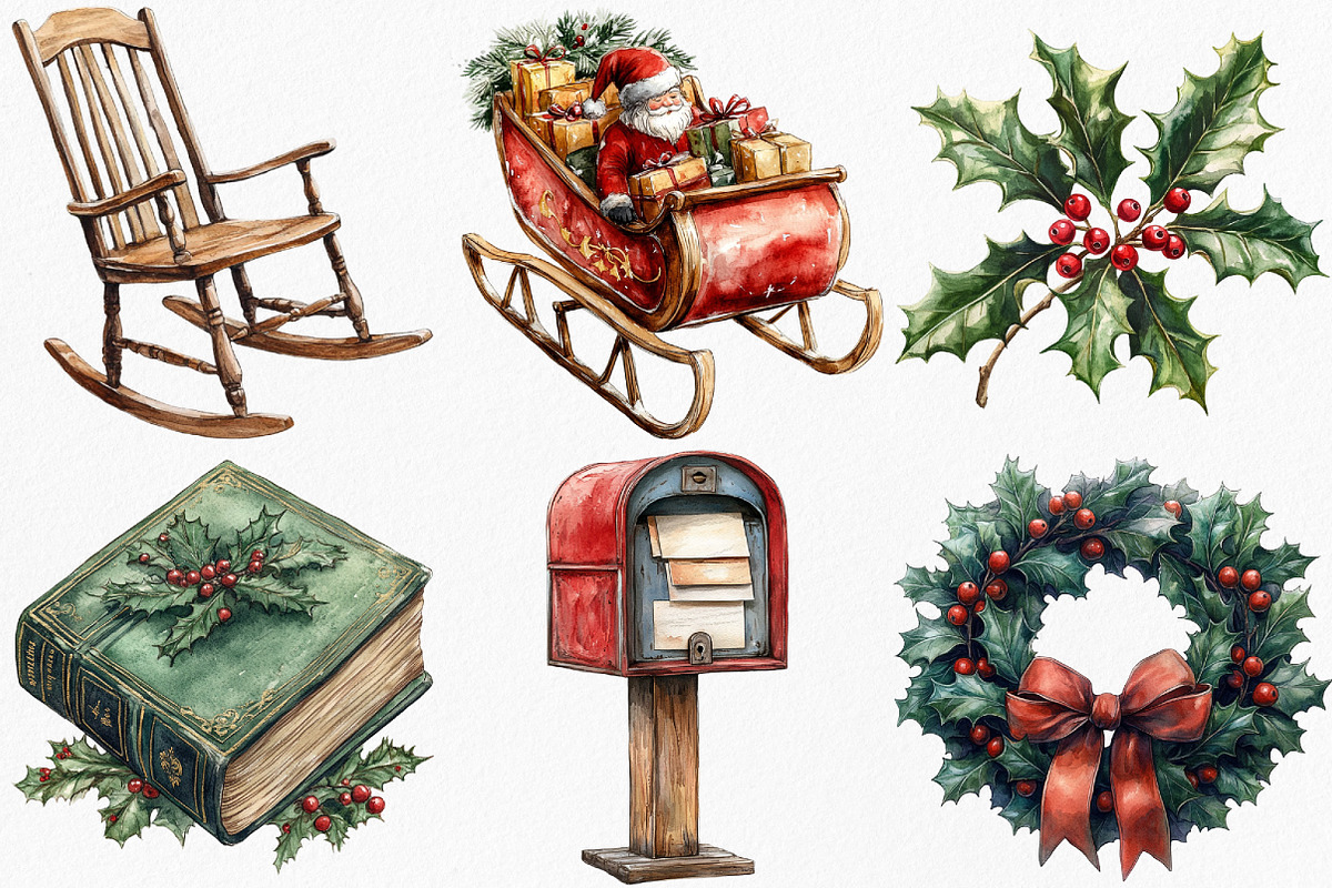 Vintage Drawing Christmas Clipart, an Illustration by Canvas Craft (Photo 2 of 7)