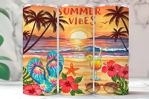 Sunset Beach Summer Vibes Tumbler, a Background Photo by LamanAzalea