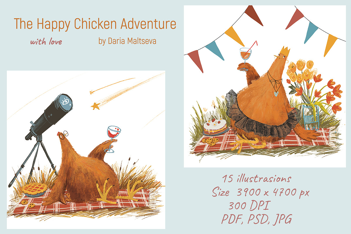 Happy Chickens, an Animal Illustration by Dashnpro (Photo 2 of 8)