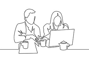 Two people working in the cafe