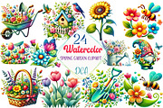 Watercolor Spring Garden Clipart, an Illustration by DreamCafeArt (Thumbnail 1 of 4)