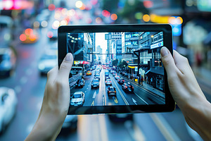 Tablet with images of CCTV cameras. Concept of social safety, a Technology Photo by AlyaAnd