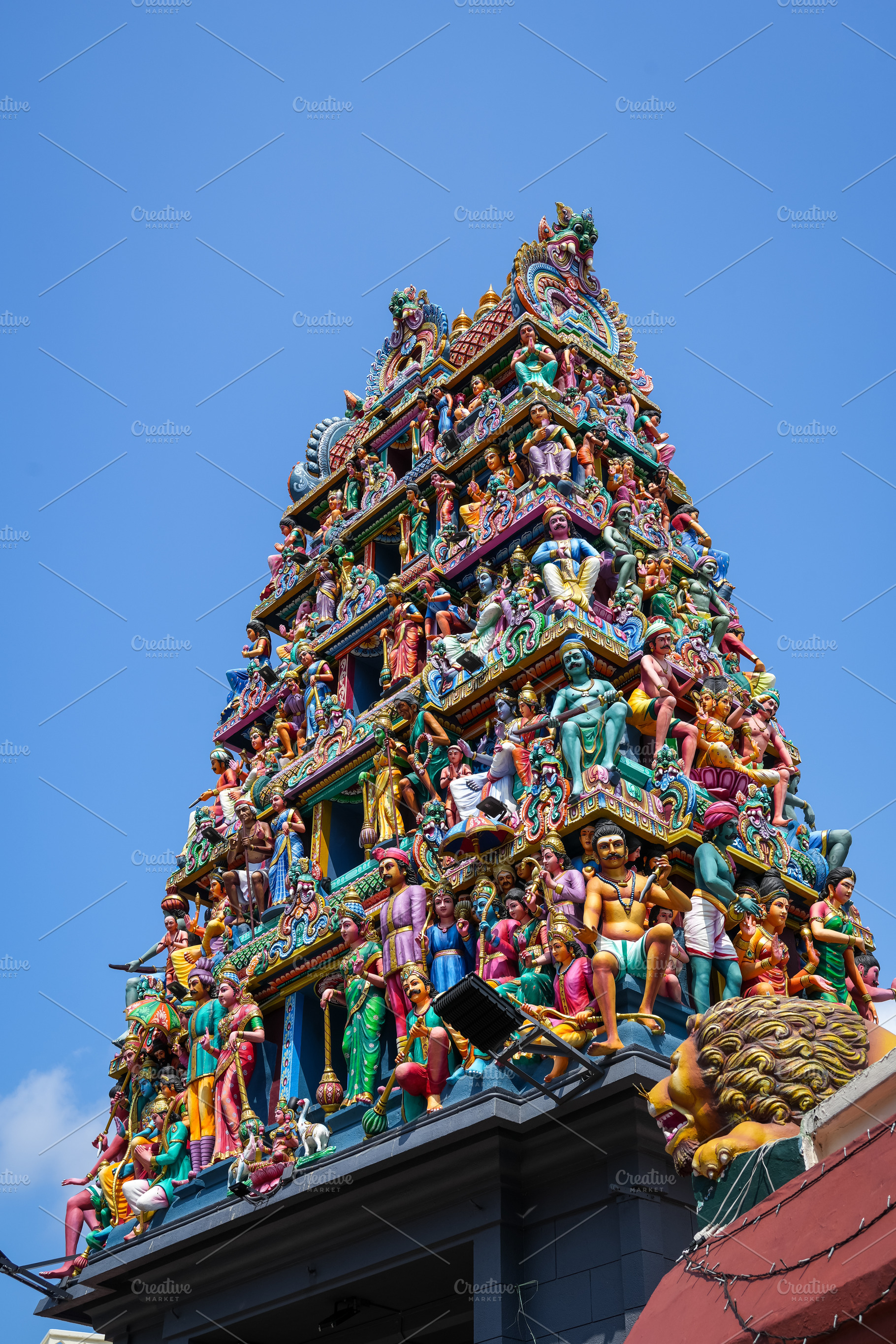 Sri Mariamman Temple Gopuram with colorful statues in Singapore,, an Architecture Photo by GoodGoods