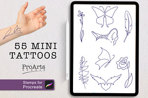 Set Of Mini Tattoos, Single-line.