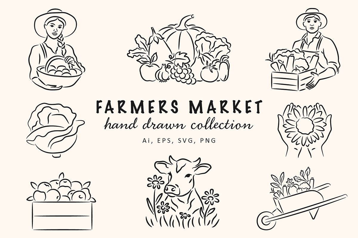 Farmers market illustration set, an Object Illustration by NatalieArtShop (Photo 1 of 16)