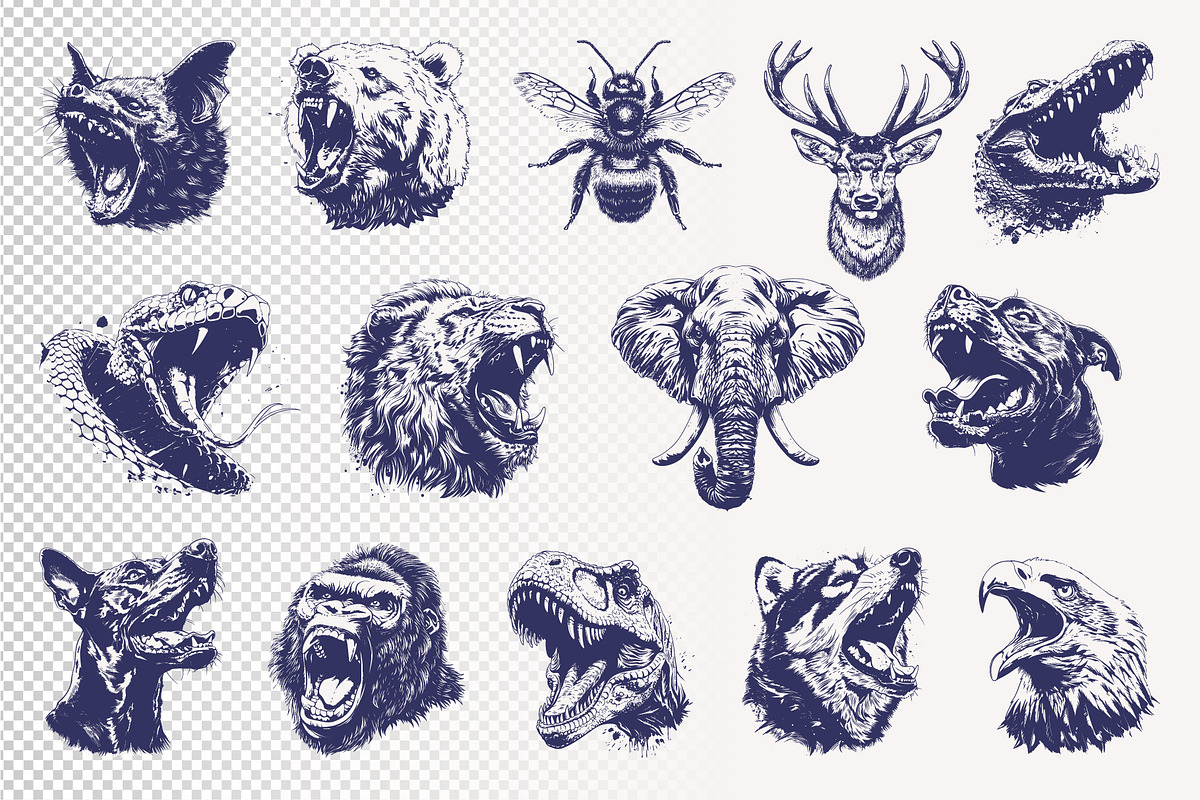 26 Animal Head Vector Illustrations, an Animal Illustration by Vecster (Photo 3 of 10)