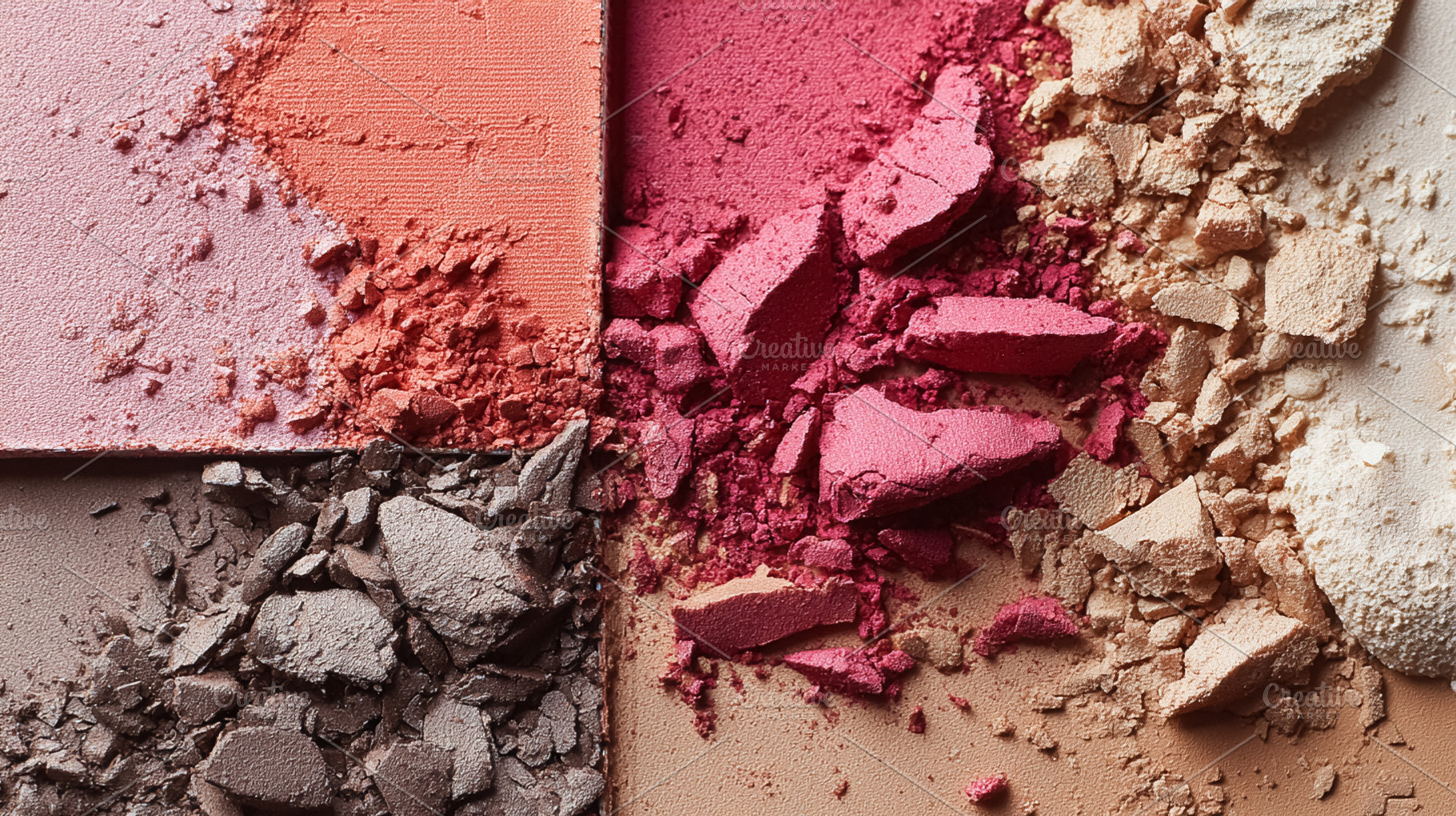 Crushed makeup palette showing broken pink, orange, brown, and b, a Photo by Studio ANNA