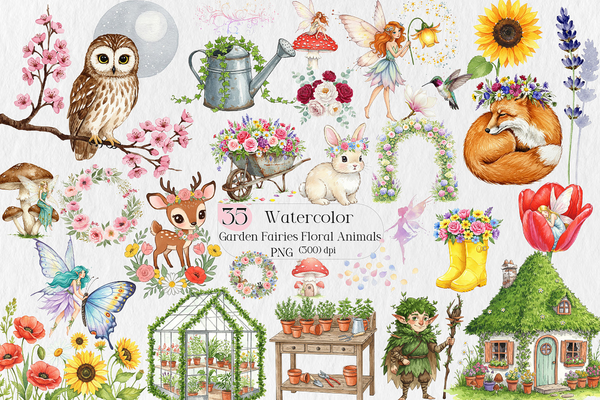 Watercolor Garden Fairies Floral Png, an Illustration by Creative Art (Photo 1 of 10)