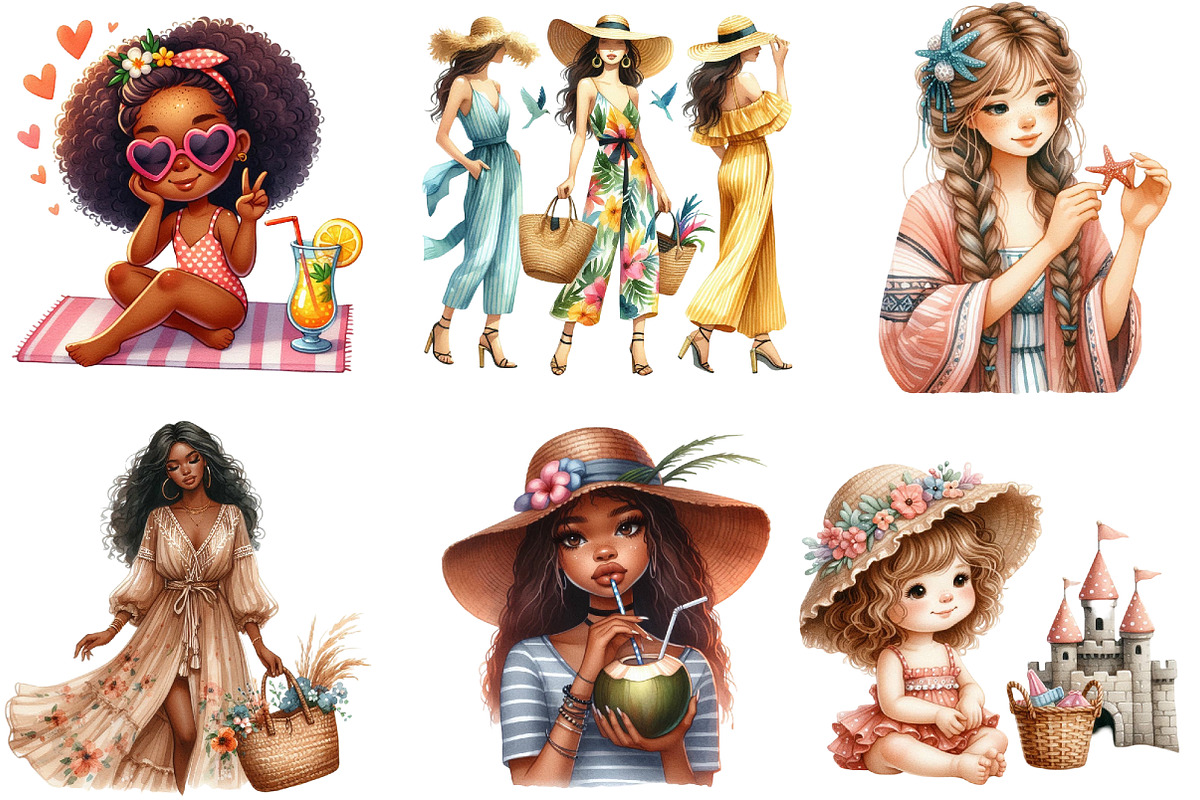 Summer African American Girls, a Seasonal Illustration by DreamArtGraphic (Photo 2 of 4)